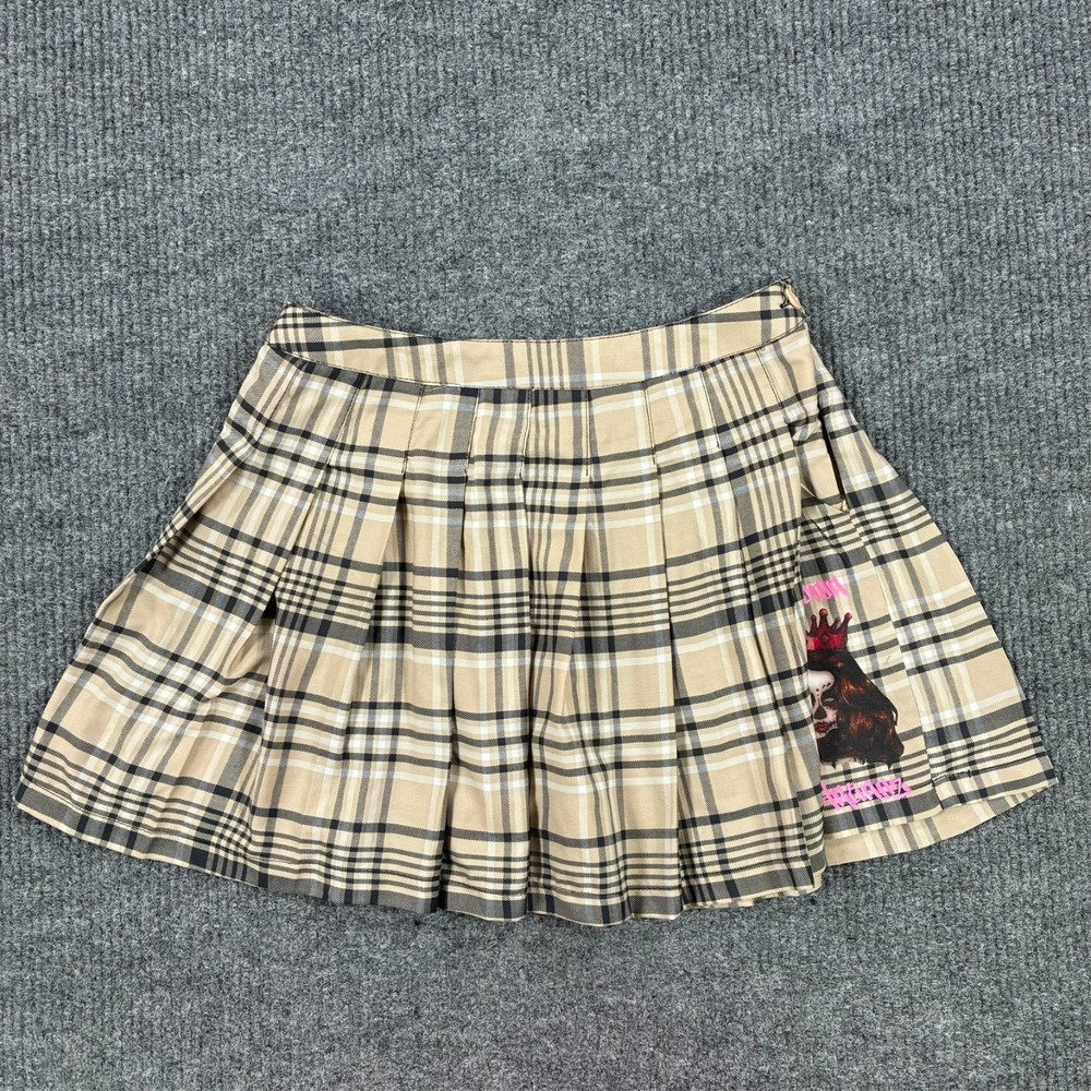 Faded Rose Plaid Pleated Mini Skirt Womens Large Y2K Preppy Schoolgirl‎ Beige